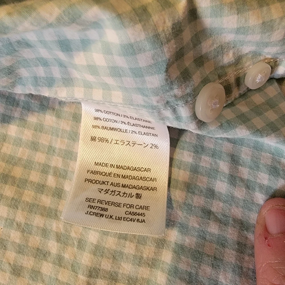 Mens Classic Fit  J. Crew Pastel Green checkerd Dress Shirt Medium